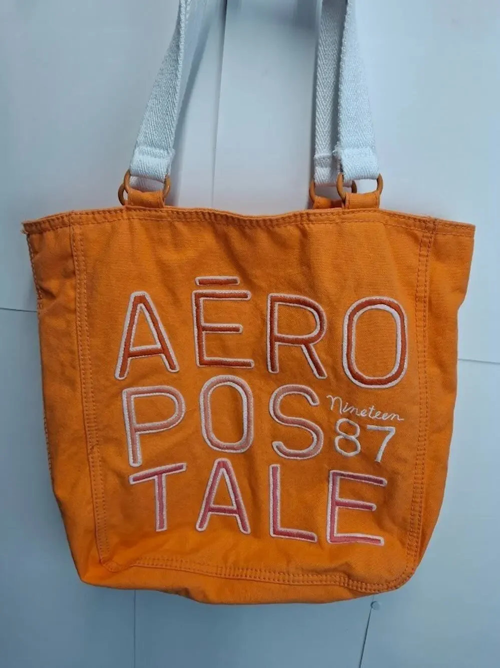 Aeropostale Orange Canvas Tote Bag 87 Embroidered Logo Y2K Retro Aero